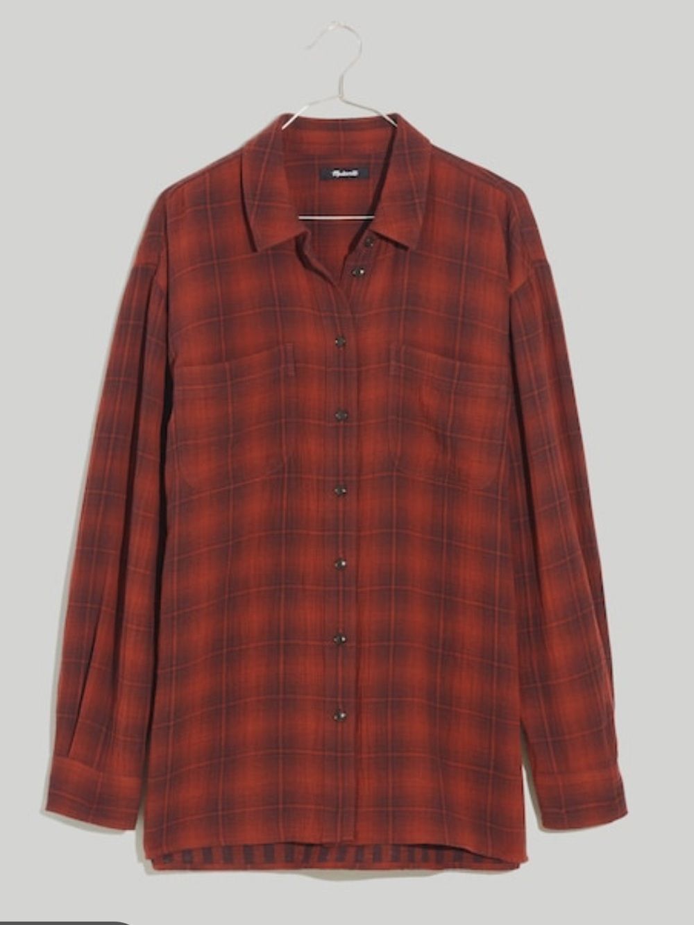 MADEWELL WOMENS OVERSIZED FLANNEL BUTTON DOWN SHIRT XS RED